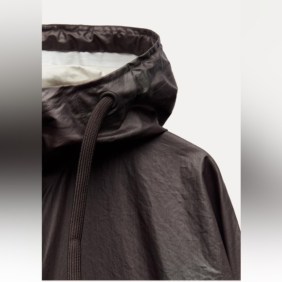 Zara Long Brown Burgundy Light Jacket High collar Drawstring Hood size XS-S NWT - Picture 8 of 16